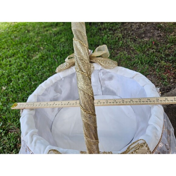 Handmade Decorative Basket Unisex Large White Gold Flower Girl, Storage Basket - Picture 4 of 8